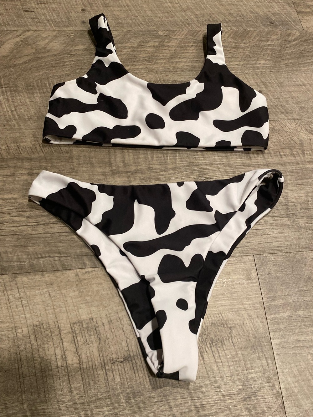 SHEIN Black and White Cow Print Bikini